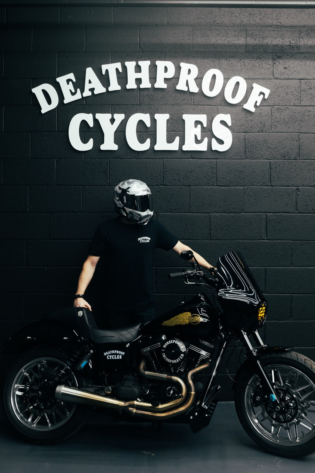 Deathproof rider with a custom motorcycle