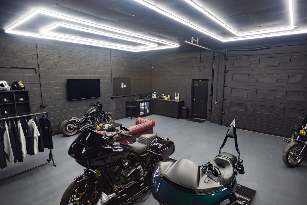 Custom motorcycles in the Deathproof Cycles workshop
